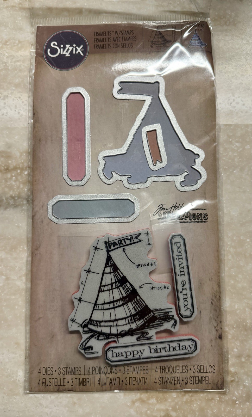 Tim Holtz Sizzix **CELEBRATE** Metal Die & Stamp Set FrameLits 660188 NEW