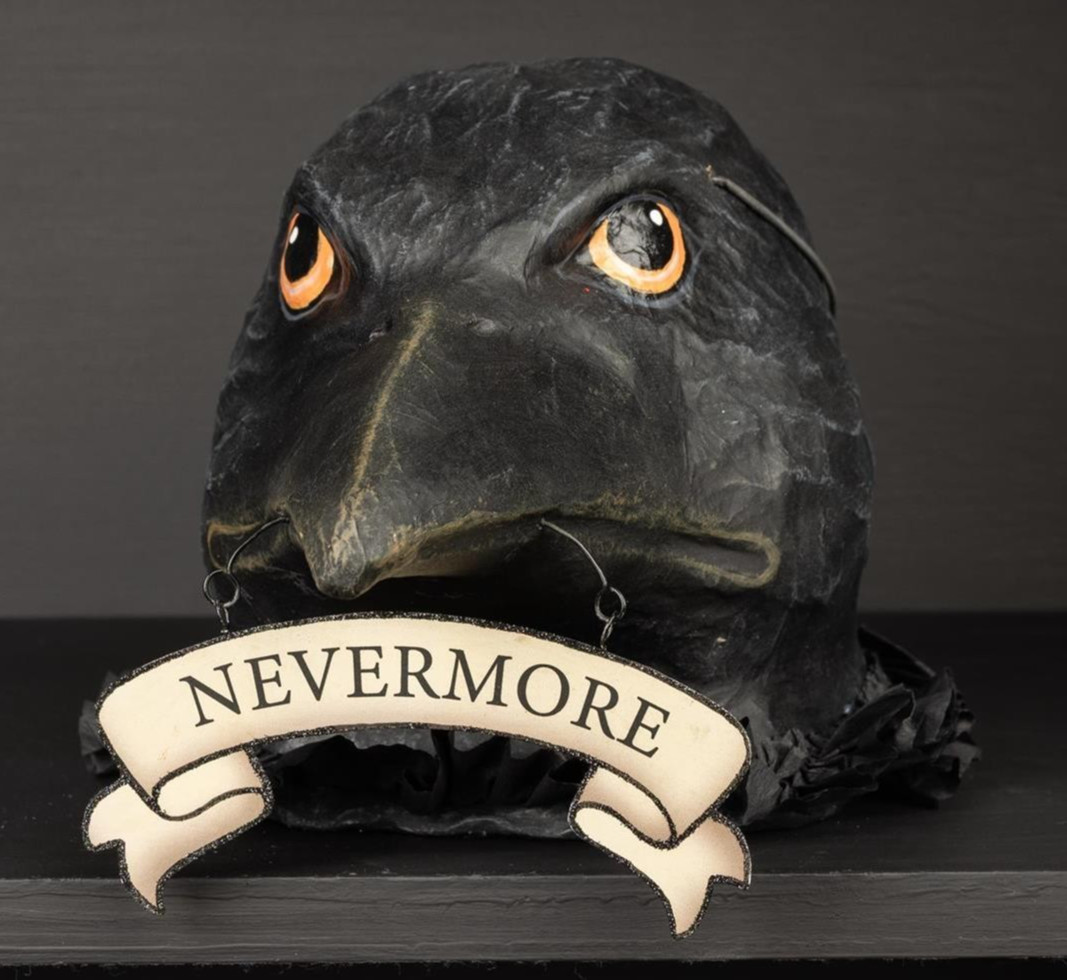 New Primitive CROW RAVEN BUCKET HALLOWEEN PAPER MACHE 7.75"Hx8.5"Wx12.25"D AGED