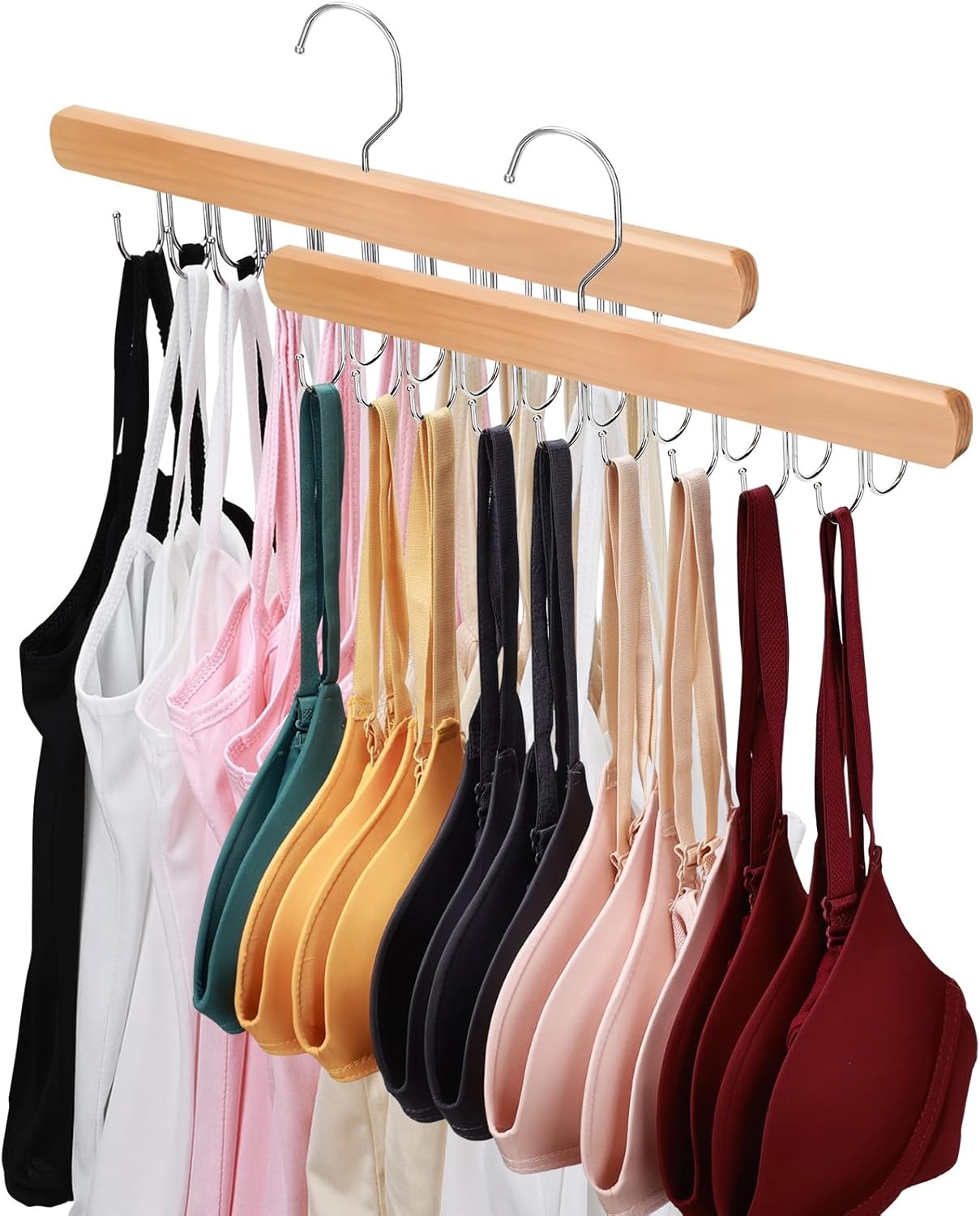 Wooden Tank Top Hanger 2 Pack 36 Hooks Rotating Storage for Bras Scarves