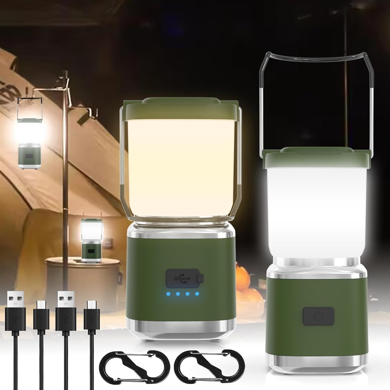 Portable Rechargeable LED Camping Lantern, 336 Lumen, Red Strobe, Green