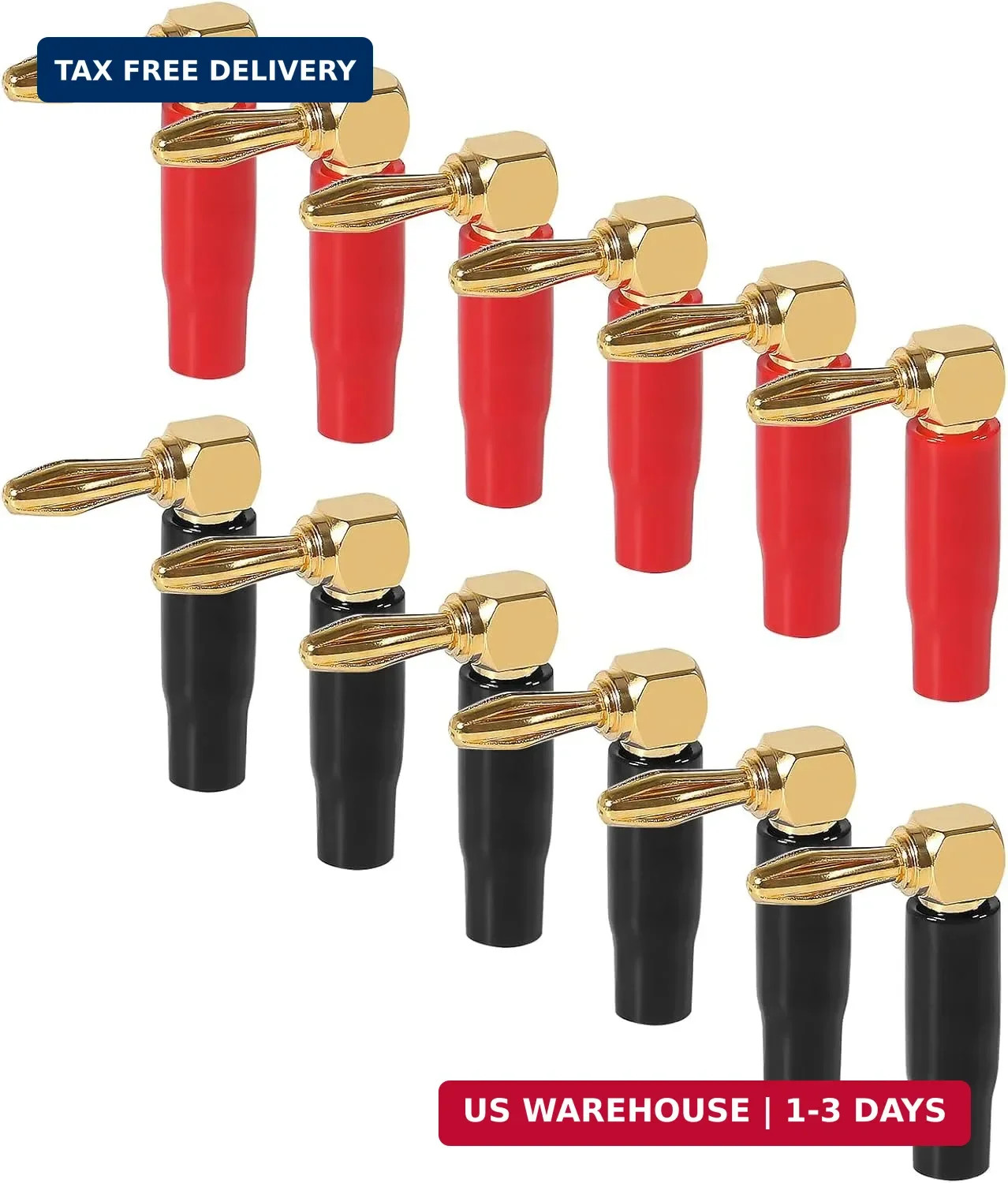 6 Pairs 4mm Speaker Banana Plugs Right Angle 24k Gold Plated 90 Degree Speaker B