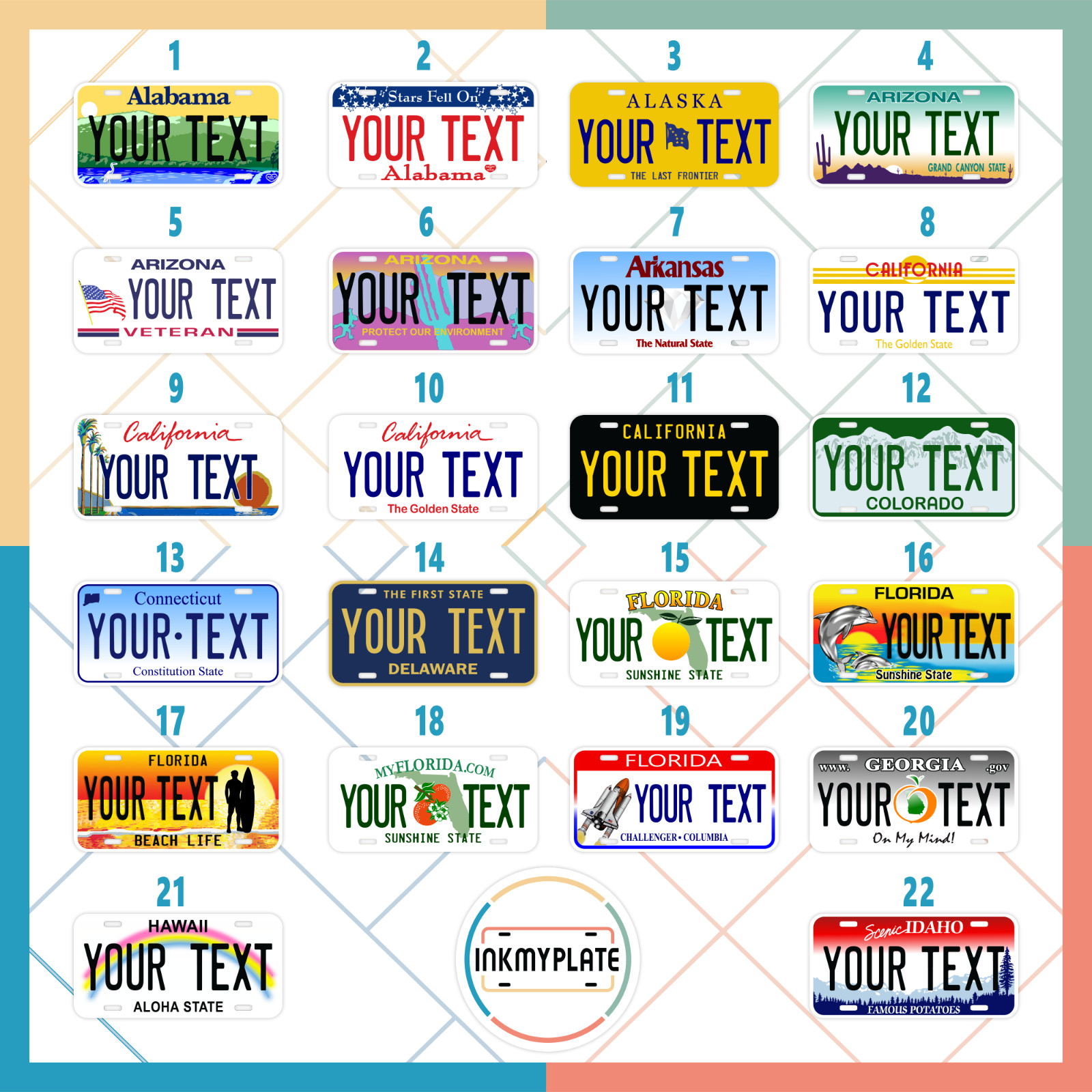 Custom RC car license plate | scale model 50 States | Fits 1/8, 1/10, 1/12, 1/14