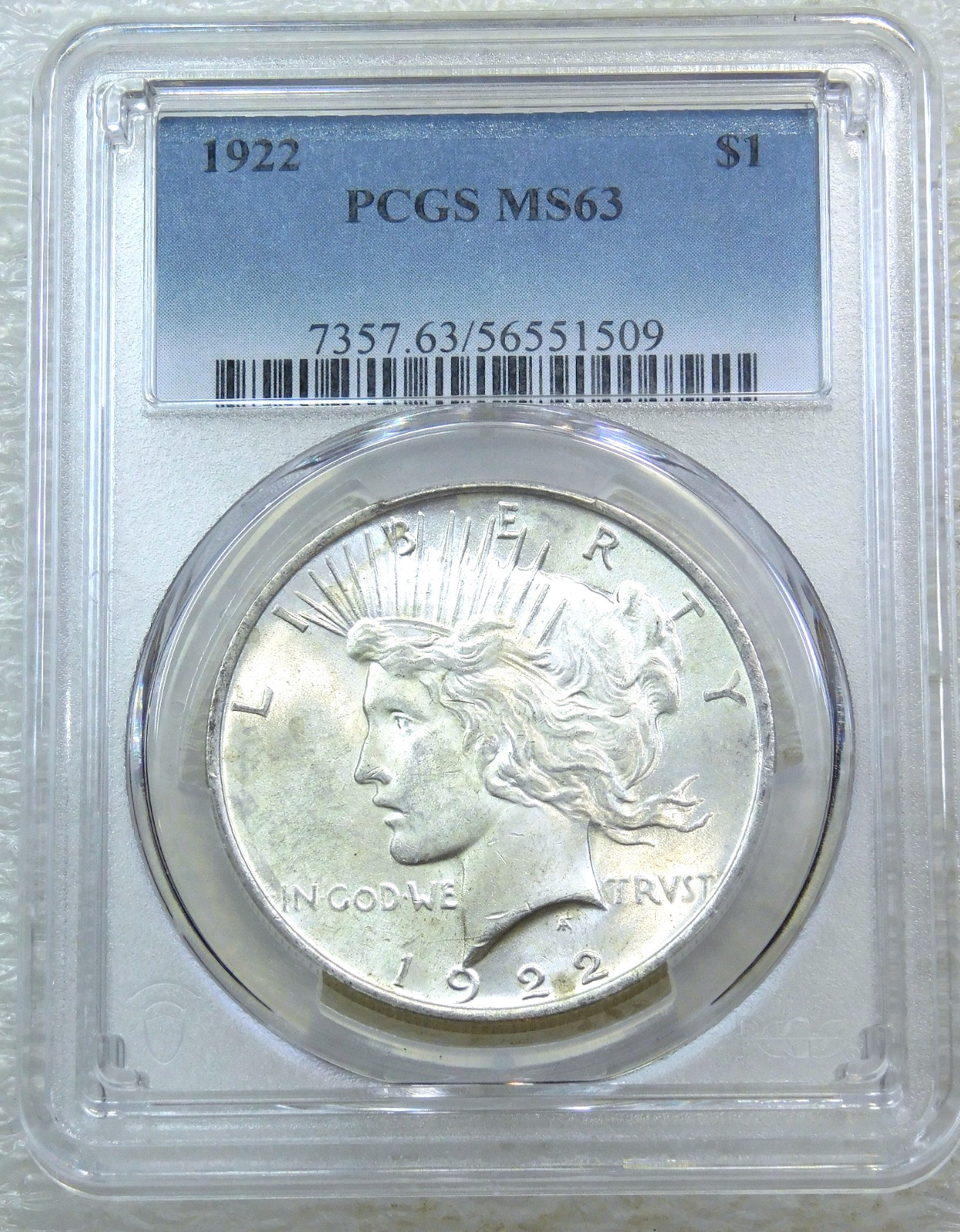 1922 Peace Silver Dollar PCGS MS63 Frosty Just Graded New Holder #D342G