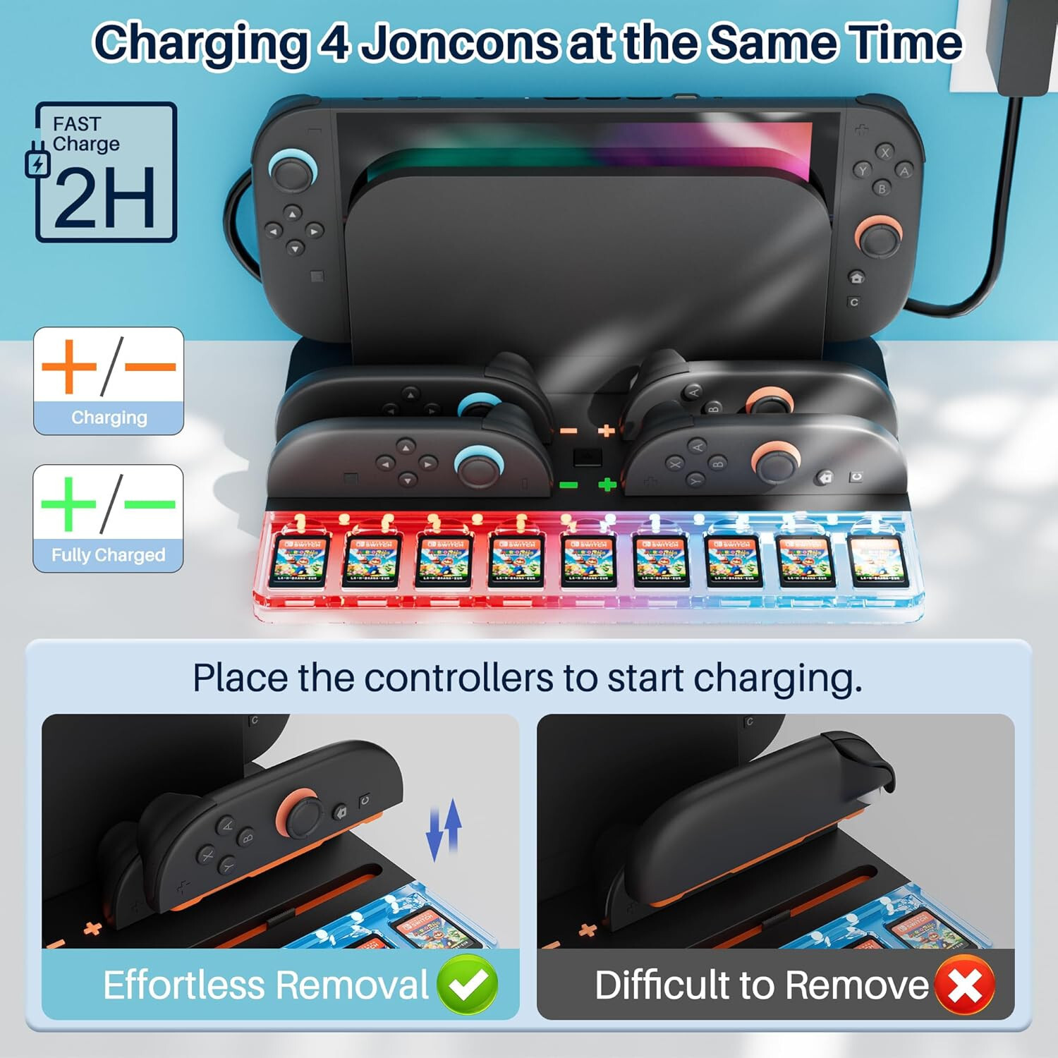 Charging Dock for Nintendo Switch 2 Console & Joy-Cons, 9 Game Slots+ Screen Pr