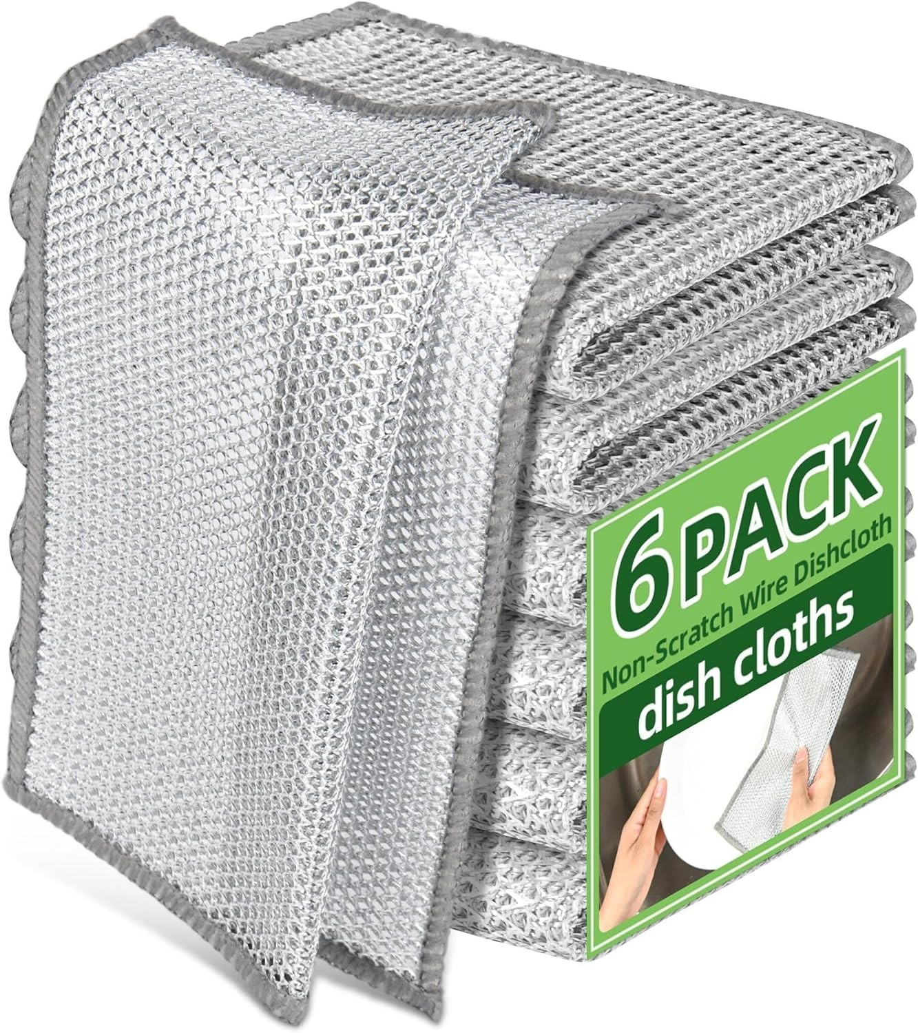 Stainless Steel Scrubber & Non-Scratch Wire Dishcloth Cleaning Rags 6PCS Kitchen