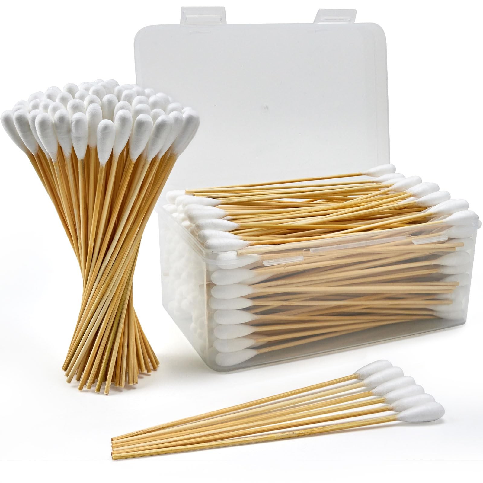 200PCS Large Cotton Swabs in Storage Box, 6 Inch Dog Ear Swabs with Bamboo Ha...