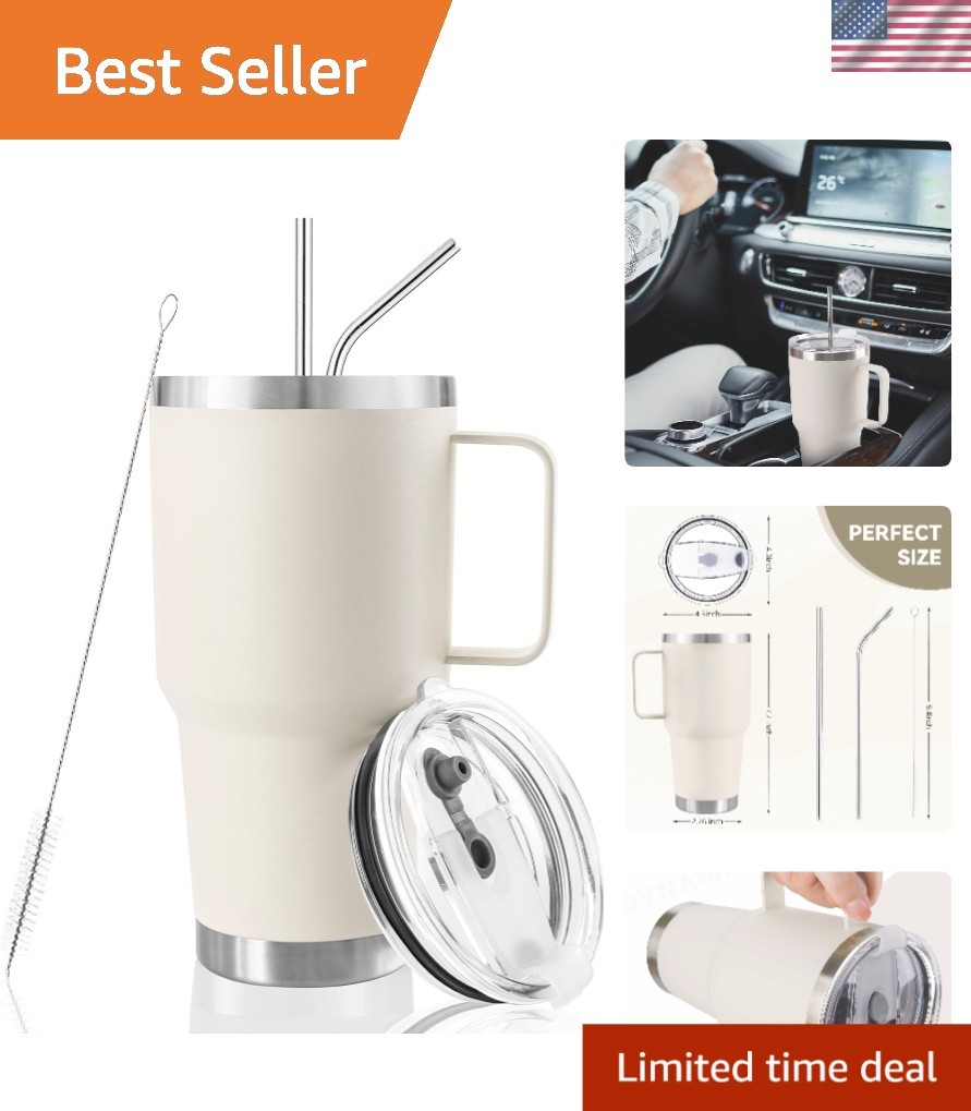 30 oz Tumbler With Handle, Double Wall Stainless Steel Vacuum Insulated Trave...