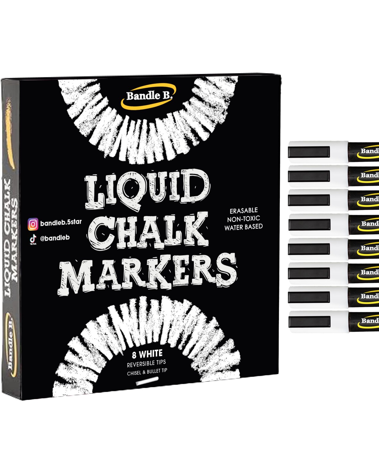 Bandle B. Chalk Markers - 8 White, 1 Count (Pack of 8), White - 8 pack