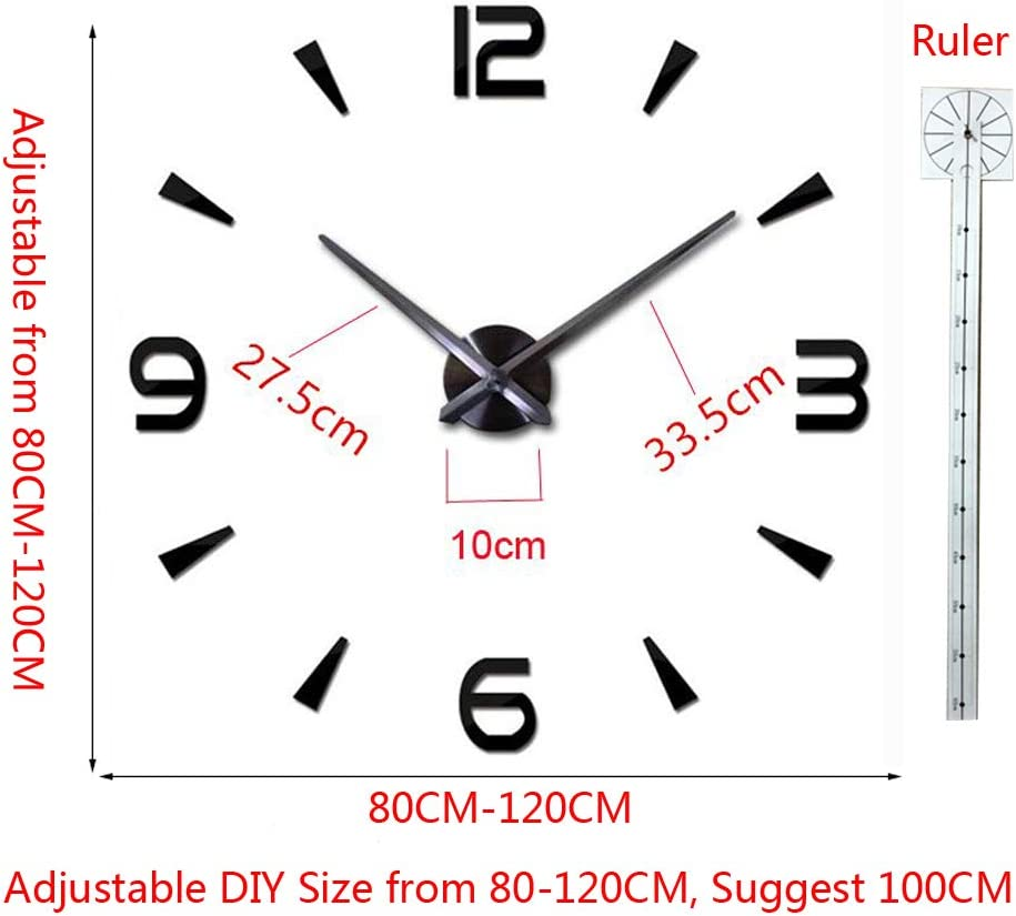 3D DIY Wall Clock Creative Design Mirror Surface Wall Decorative Sticker Watches