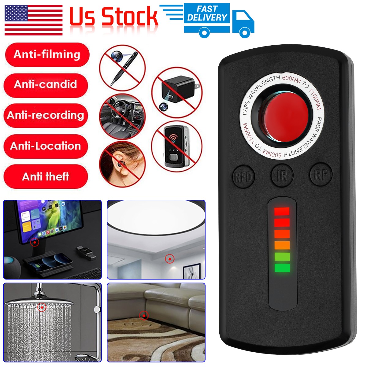Mini GPS Tracker Finder Scanner Device Anti-Spy Hidden Camera Wireless Detector_