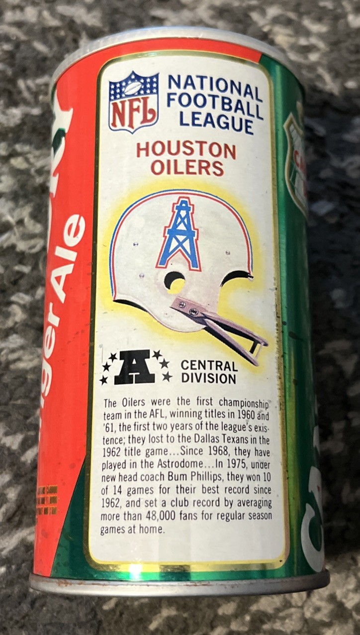 CANADA DRY GINGER ALE HOUSTON OILERS STRAIGHT STEEL HELMET CAN