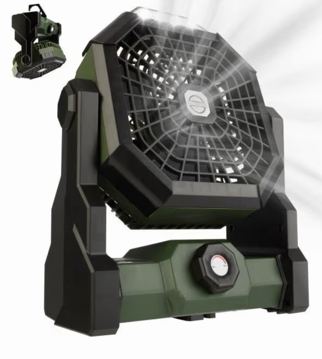 Wakeman Outdoors Camping Fan with Tent Light Rechargeable 5400mAh Battery Green
