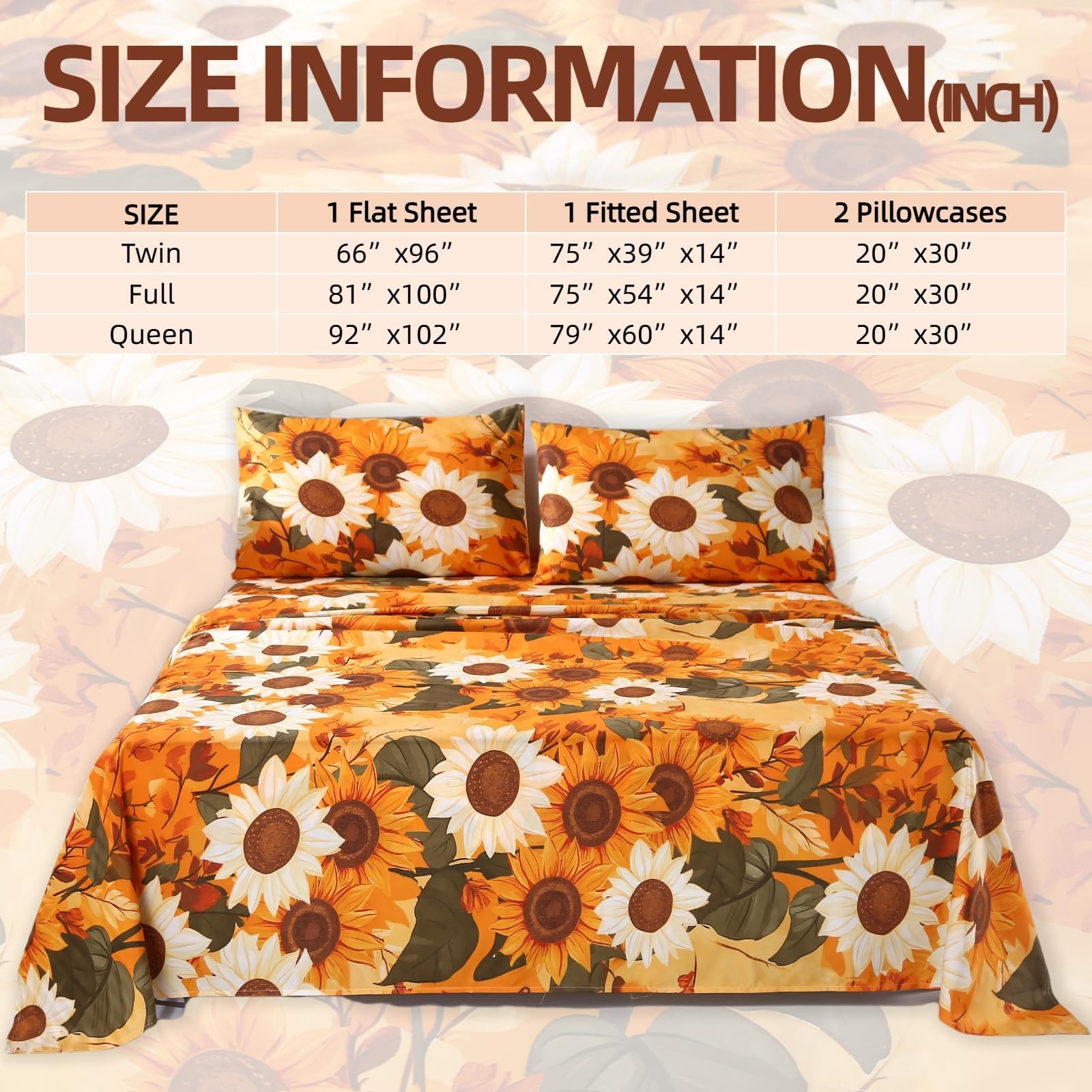 4Pcs Floral Full Size Bed Sheets,Microfiber Floral Bedding Sheet Sets,Boho Ye...