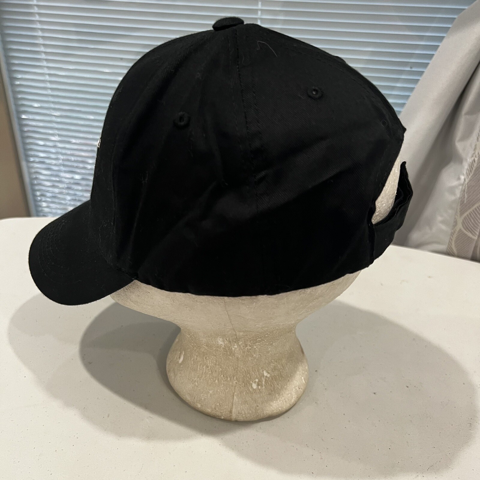 CAT in White w Yellow Triangle Logo Hat Cap Hook Loop CAT Brand Cotton EUC