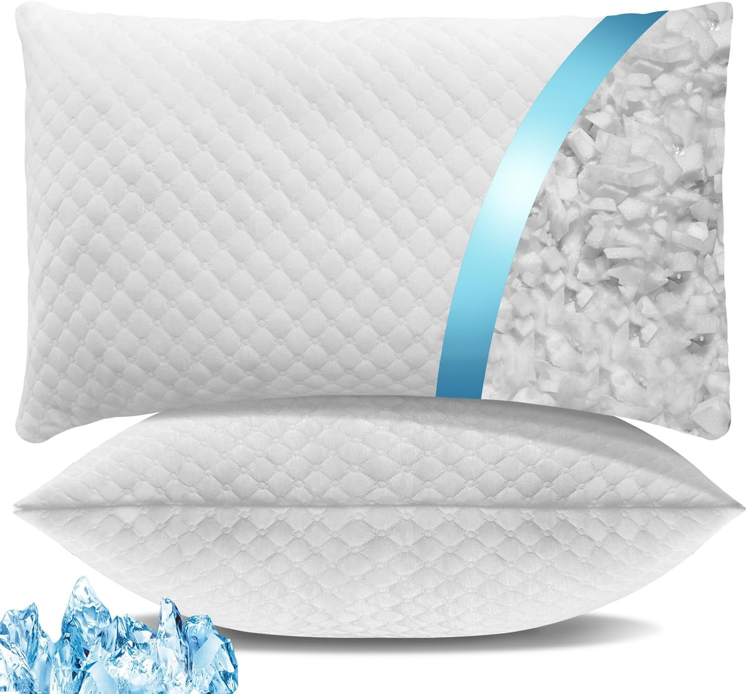 2-PK Shredded Memory Foam Pillows - Adjustable Cooling Firm Pillows (QUEEN)