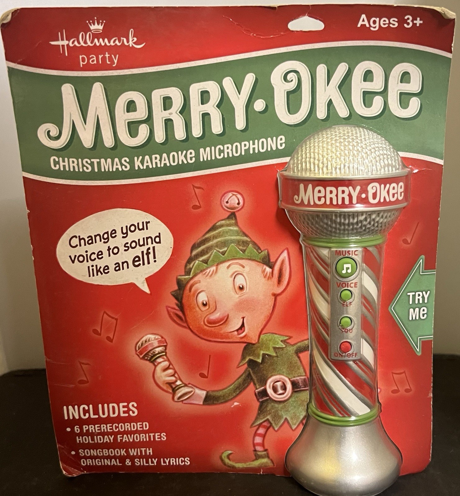 Hallmark Party Merry-Okee Christmas Elf Karaoke Microphone 7 1/2" NEW Sealed