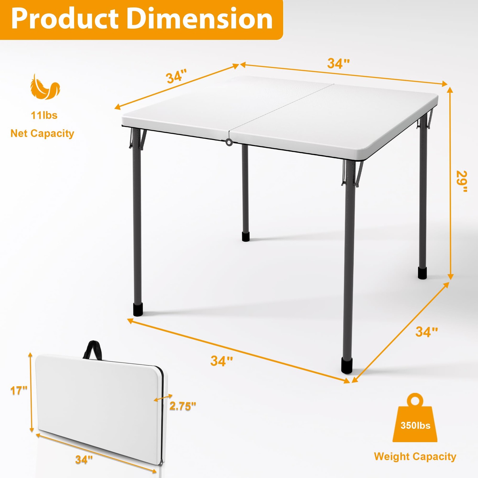 Kasunpul 34" Folding Table, Portable Square Card Table 1 Pack, White