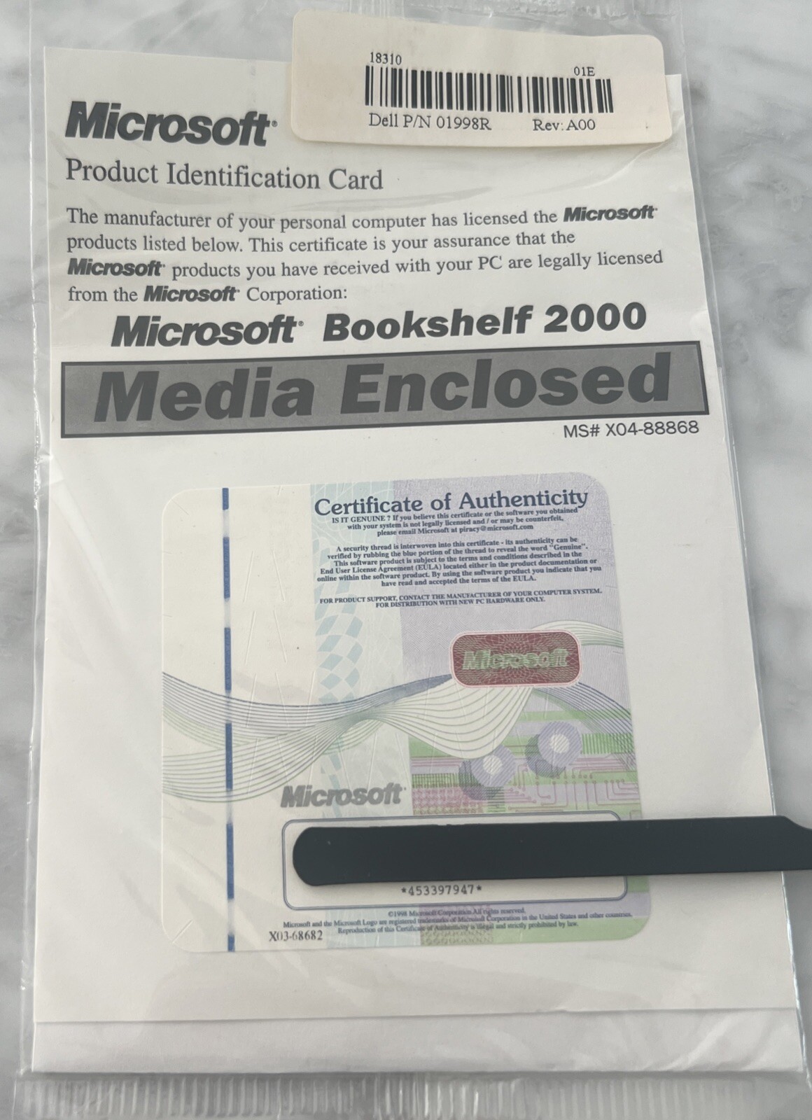 New Old Stock Microsoft Bookshelf 2000 CD and Product ID