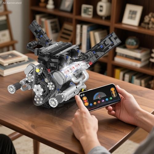 LED-Illuminated V8 Engine Model Building Block Kit