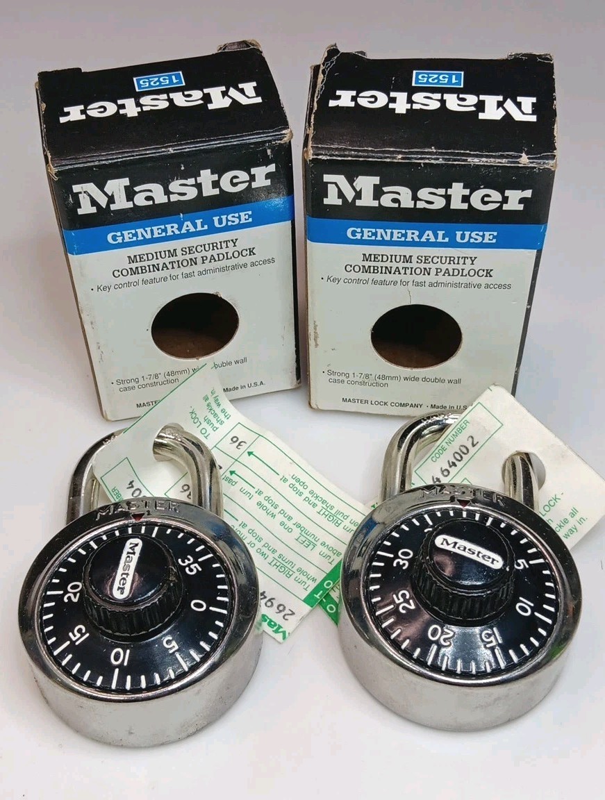 2 Master Lock Medium Security/General Use Combination Padlocks #1525 U.S.A. MADE