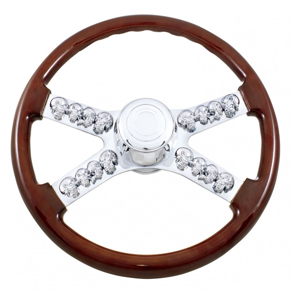 18" Chrome 3D Skull Accent Steering Wheel for Freightliner 1989-July 2006