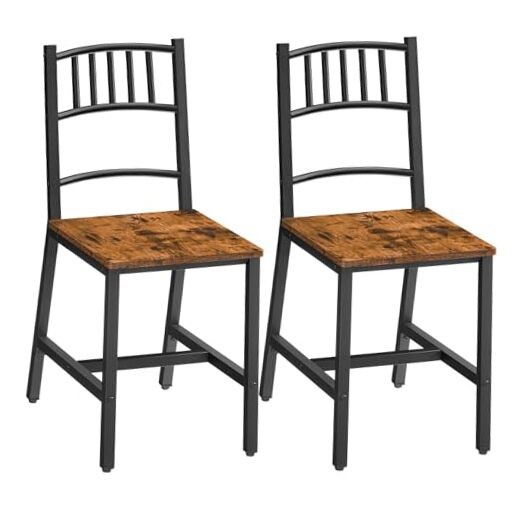 Kitchen Chairs Set of 2, Wooden Dining Room Chairs with 1 Rustic Brown + Black