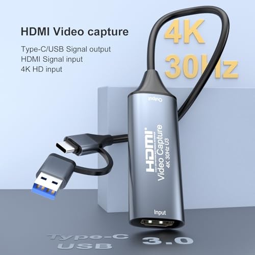 4K 30FPS HDMI Video Capture Card USB 30 with TypeC for Windows Mac Gaming Live