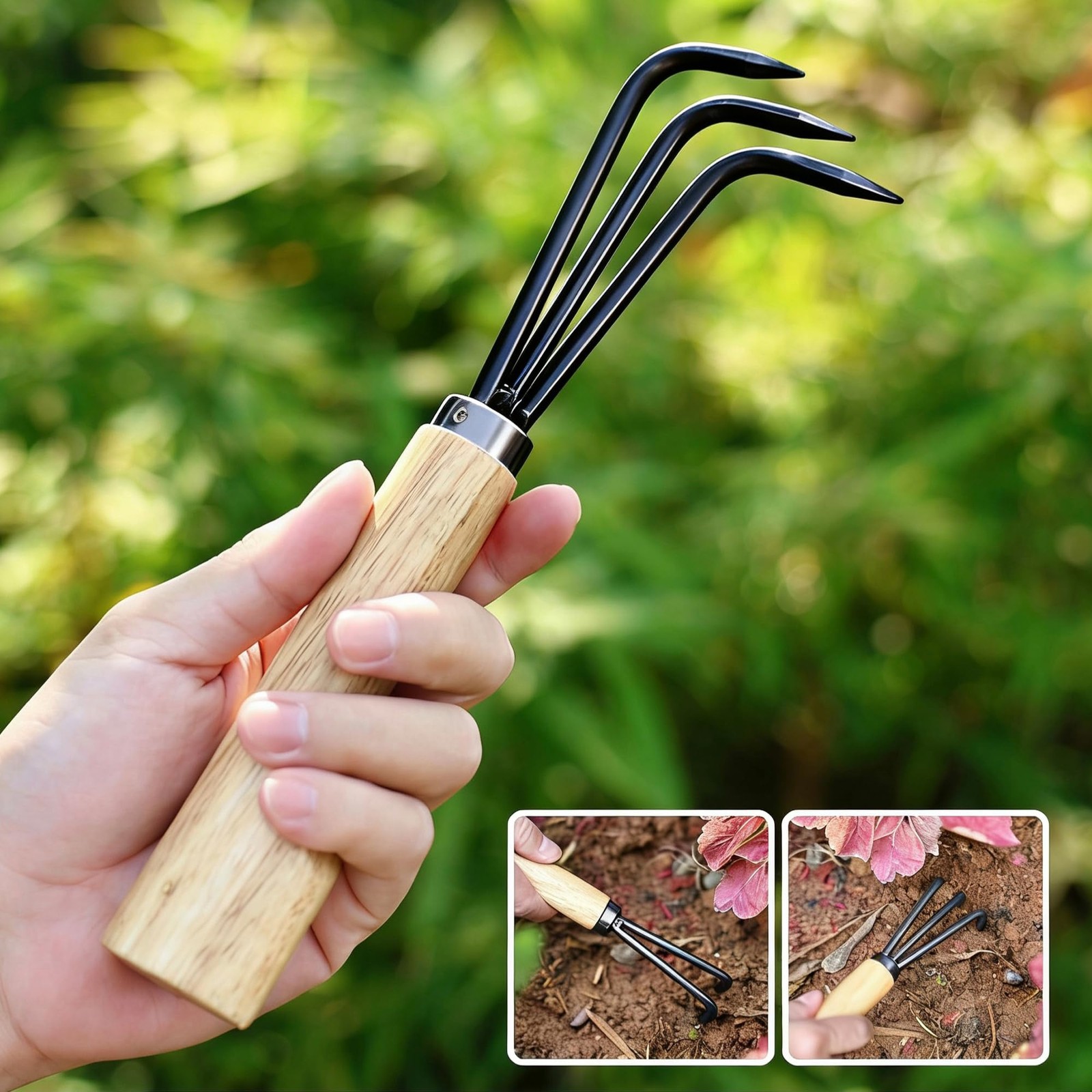 Garden Rake 3-Claw Japanese Landscape Dethatcher Thatching Beach Combing Rake...