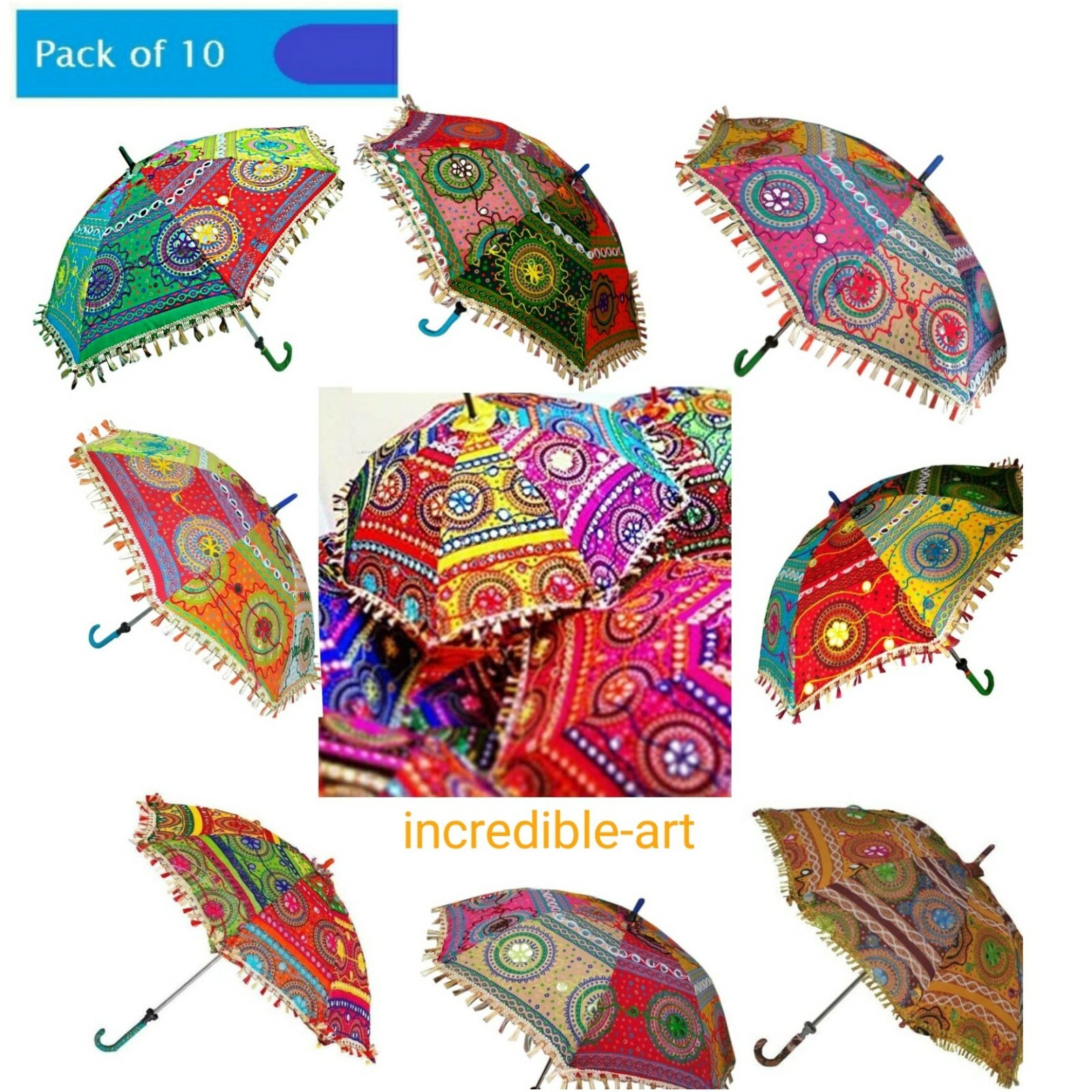 10PC Wholesale Lot Vintage Indian Handmade Decorative Umbrella Sun Parasol