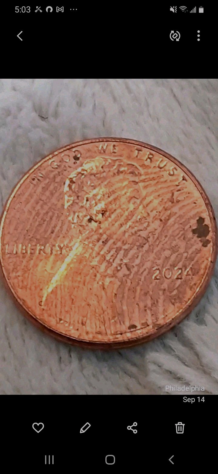2024 Lincoln Shield Penny No Mint Mark Obverve Extreme Strike Through Coin