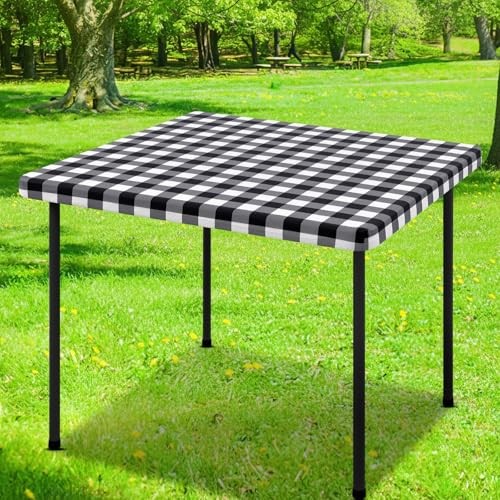 Square Picnic Table Cloth, Elastic 34" x 34" (Square) Black and White