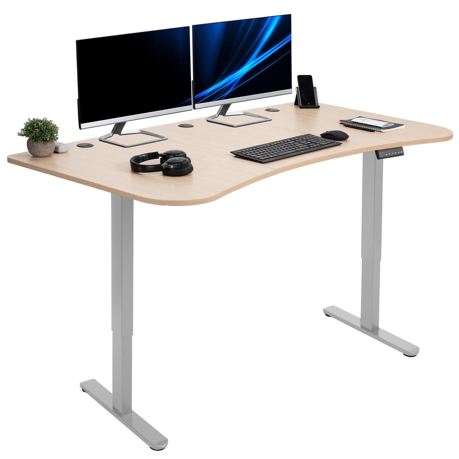 VIVO Electric 63” x 32” Stand Up Desk, Light Wood Table Top, Gray Frame
