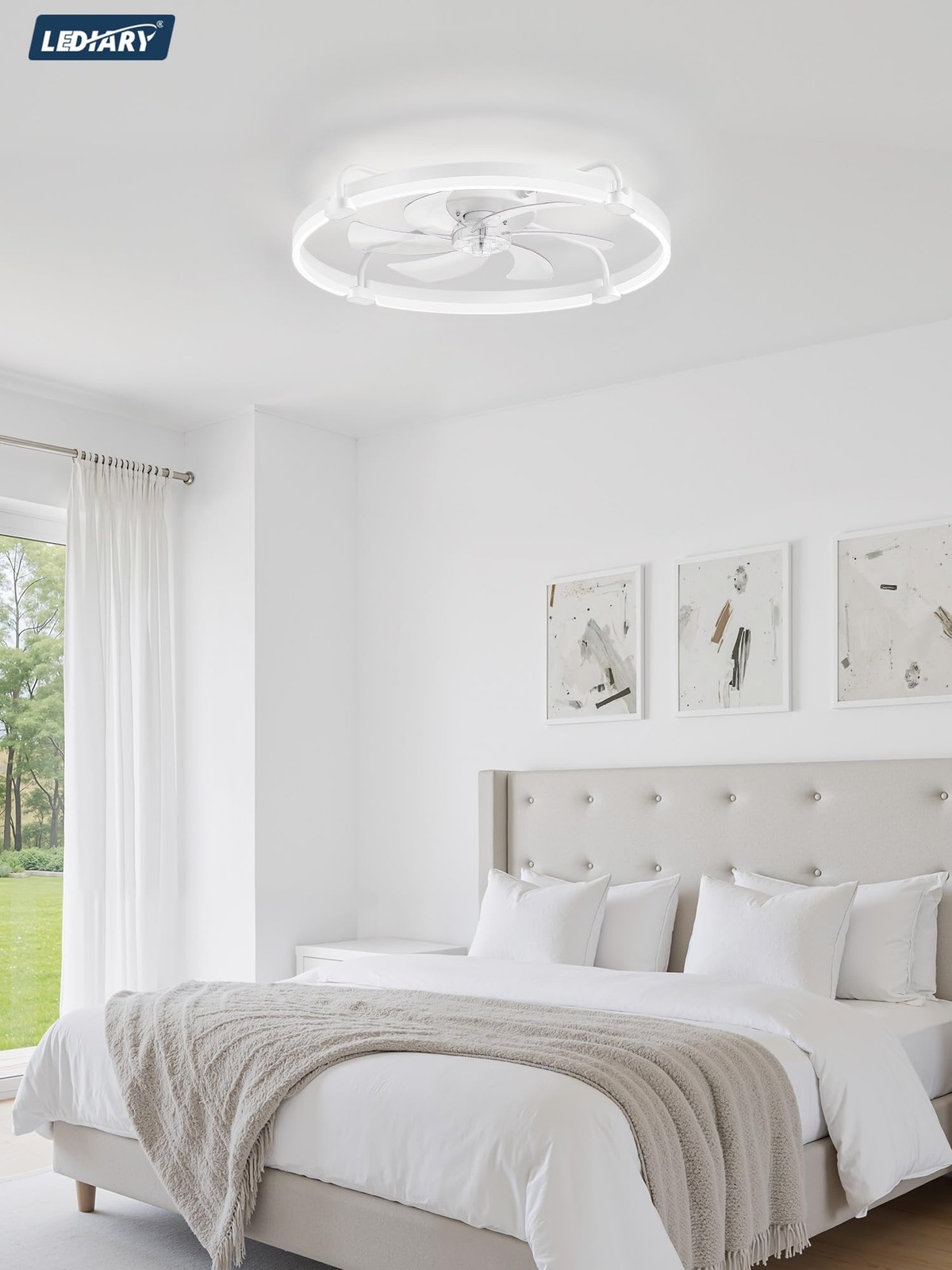 LEDIARY 26 Inch White Ceiling Fan Light Remote App