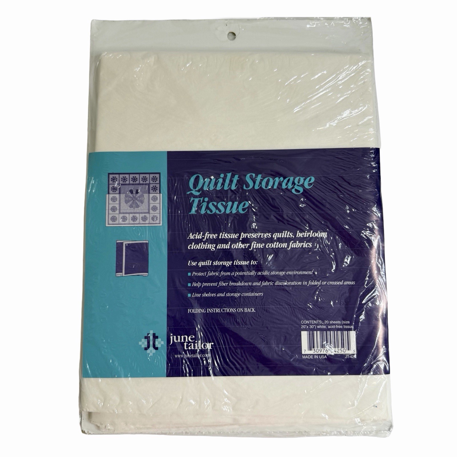 New June Tailor Quilt Storage Tissue Acid-Free 20 Sheets 20x30 Fabric Preserver