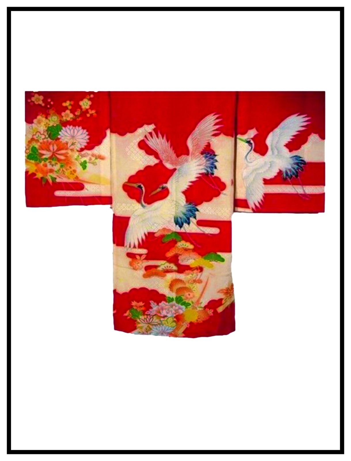 Japanese Red Gold Herons Kimono Counted Cross Stitch Chart Pattern