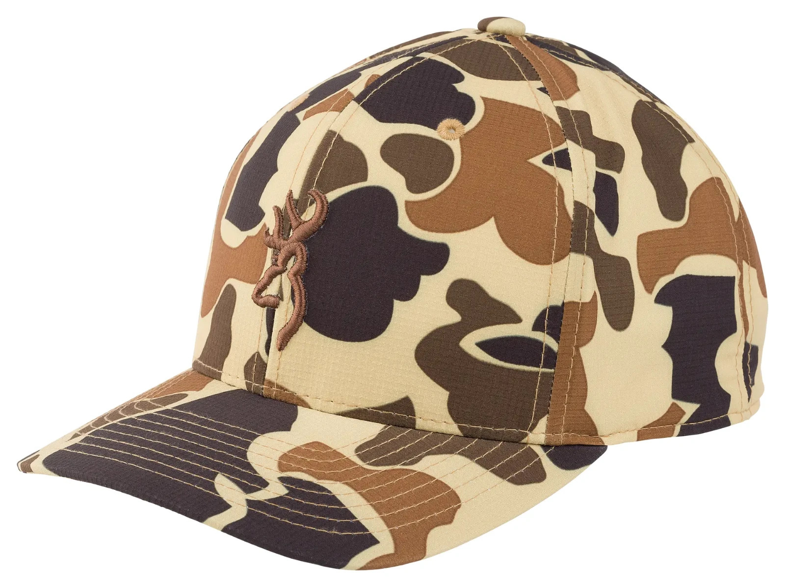 NWT new BROWNING Cupped Up Duck Vtg Tan Brown Camo SnapBack Hat Cap FlexFit 110