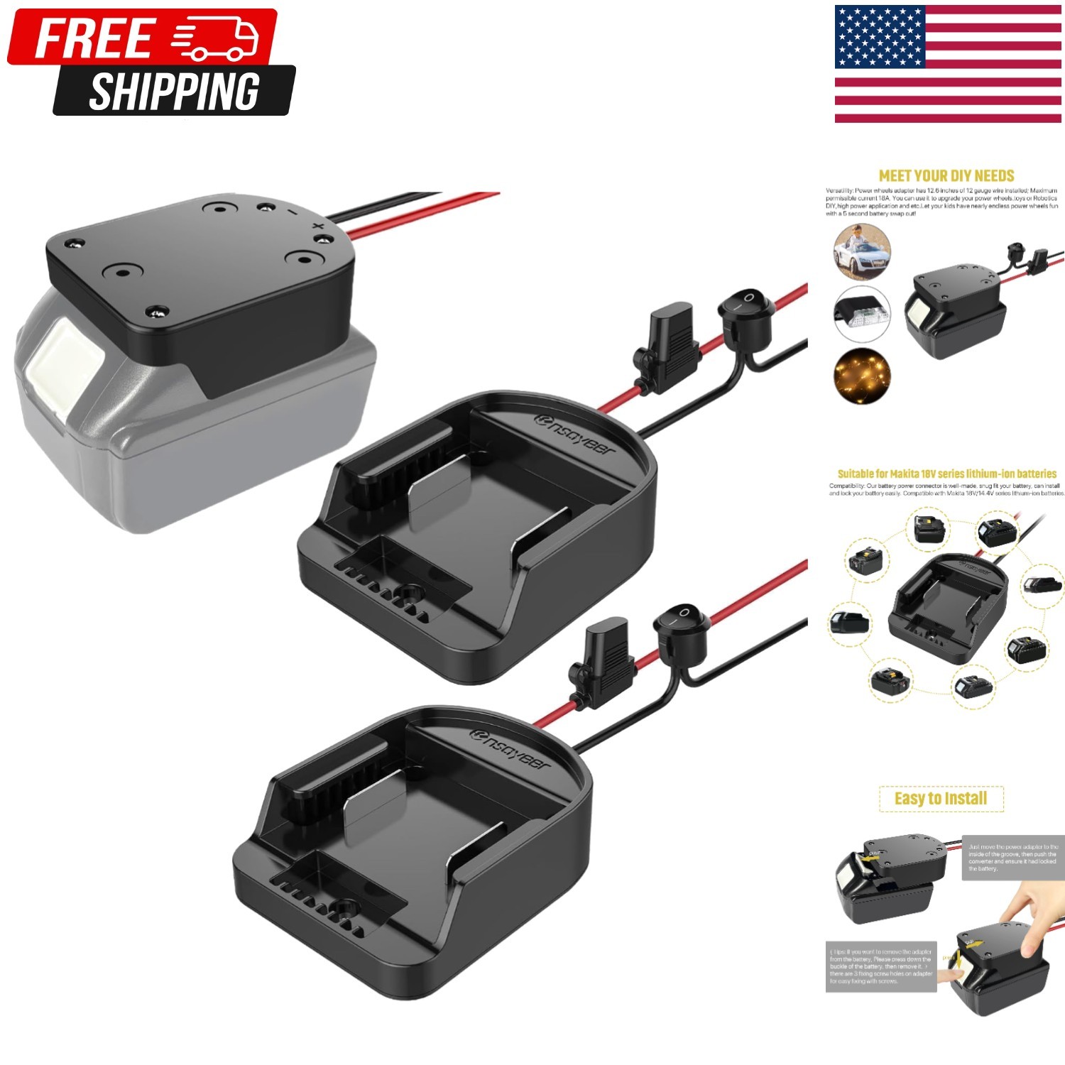 High-Quality 2-Pack Power Wheel Adapter with Short Circuit Protection & Fuse