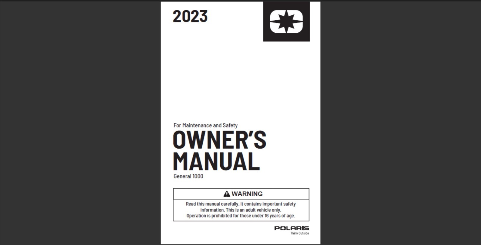 2023 Polaris General 1000 ABS Tractor and Zugmaschine Maintenance & Owner manual