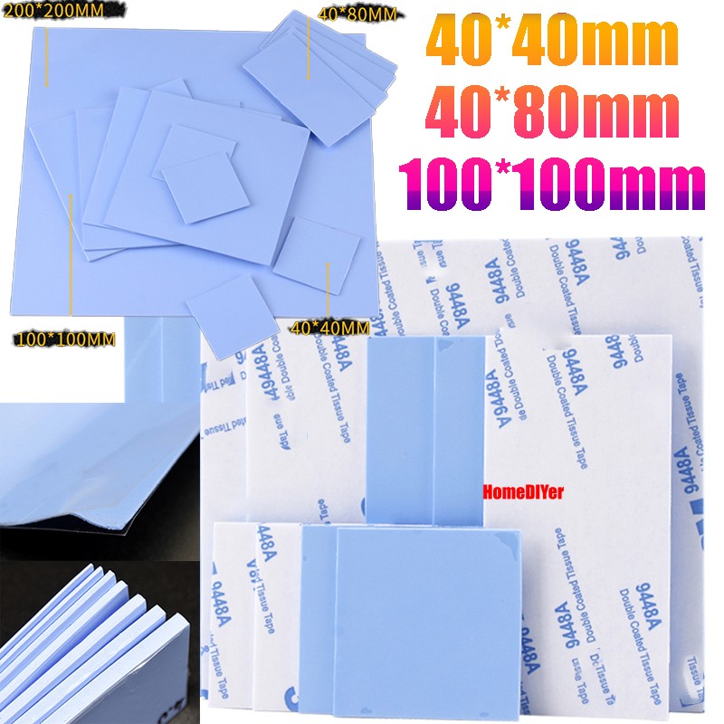 Thermal Conductive Silicone Pad Blue CPU Heatsink Pads 40*40mm/40*80mm/100*100mm