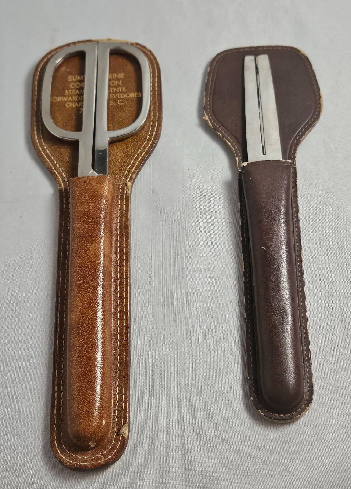 Vtg Italian Scissors in German Leather Cowhide and Letter Opener In Case