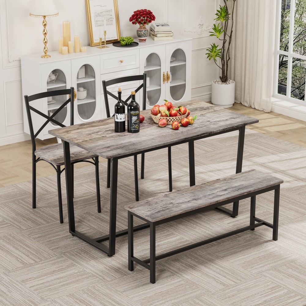 4 Piece Set Table Chair Backrest Industrial Style Solid Structure