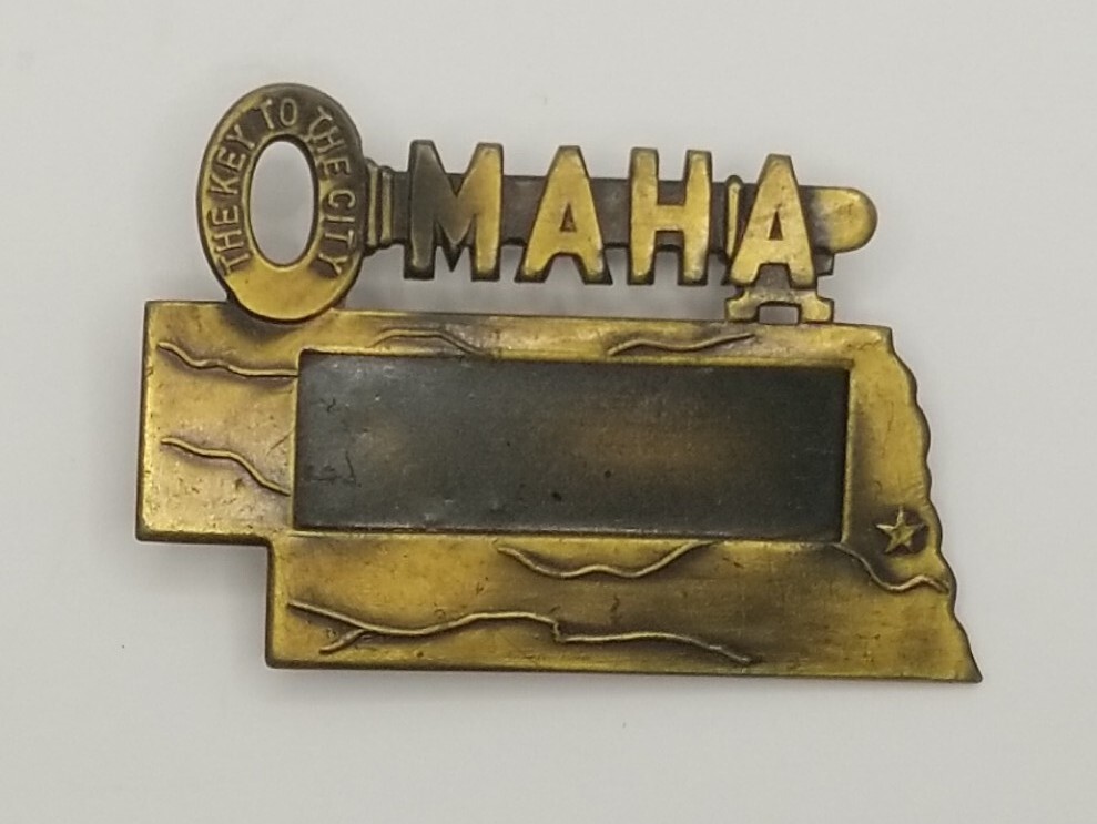 Omaha Key To The City Pin Pinback J. Porter Allan Name Plate 1930's