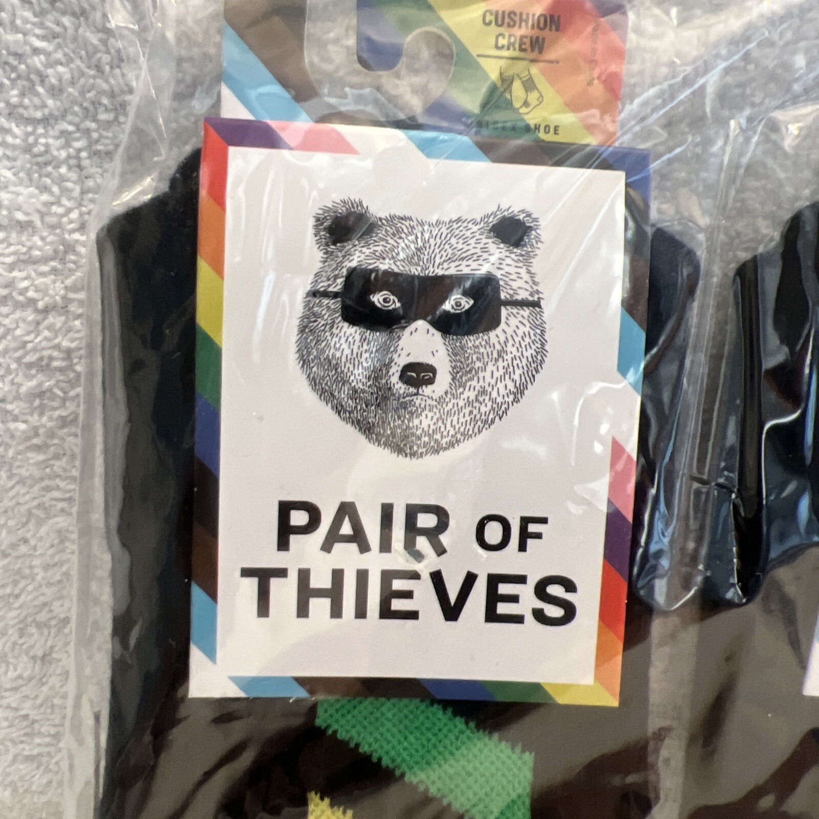 New 2 Pair of Thieves LGBTQ Pride "The Trevor Project" Black Rainbow Socks 6-12