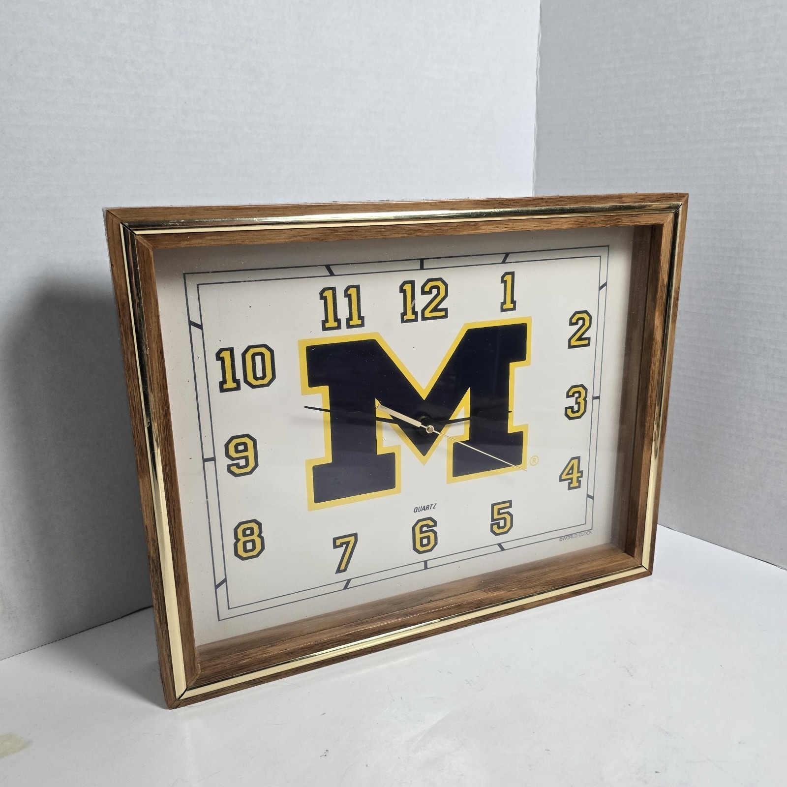 PARTS/REPAIR ONLY University of Michigan Vintage Wood Wall Clock 14 x 11 x 1.75”
