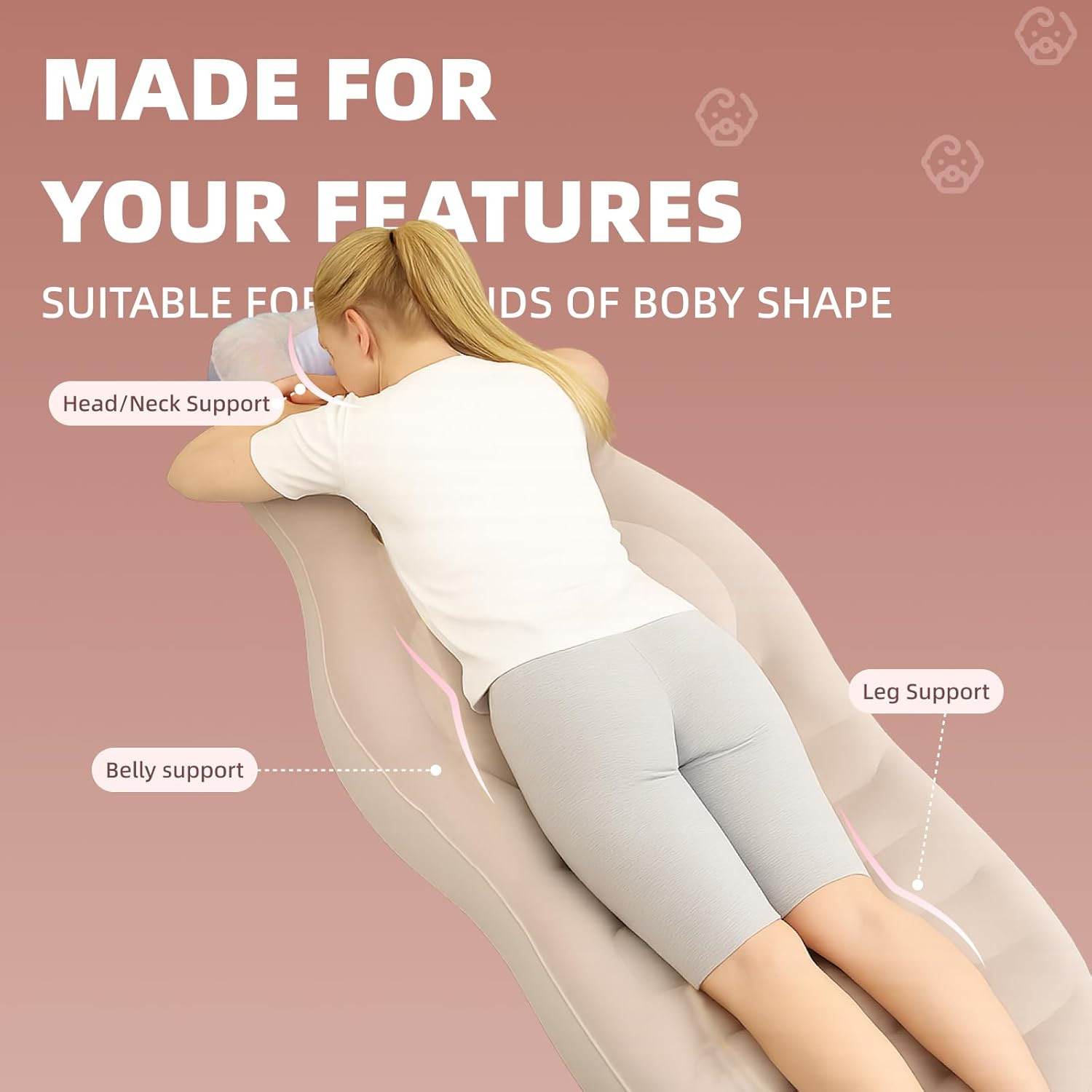 Inflatable Maternity Mattress Sleeping Pillow Lying Facedown Pad for Pregnancy