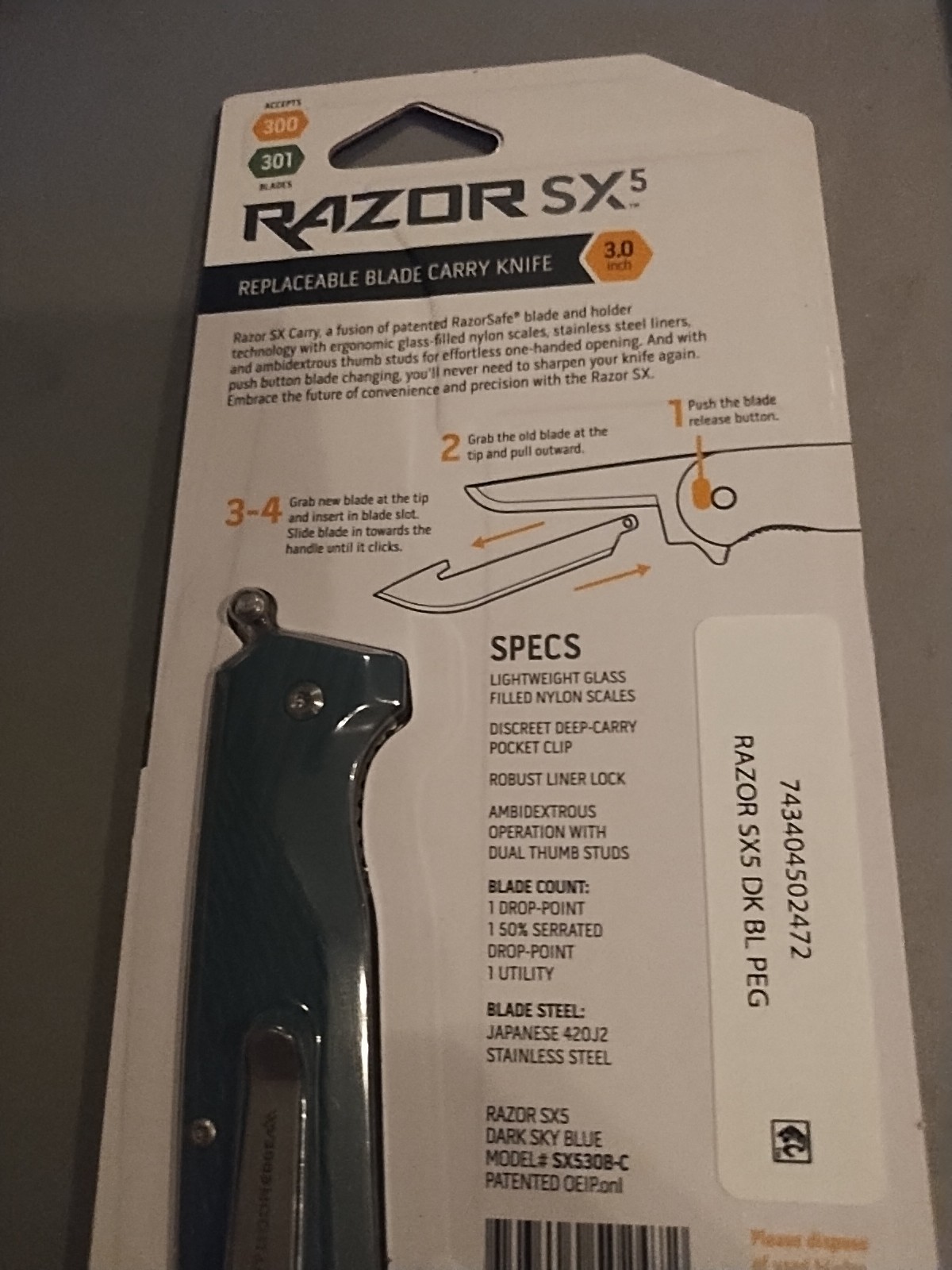 Outdoor Edge Razor SX5 Folding Knife 3 Replaceable Blades GFN Handle Linerlock
