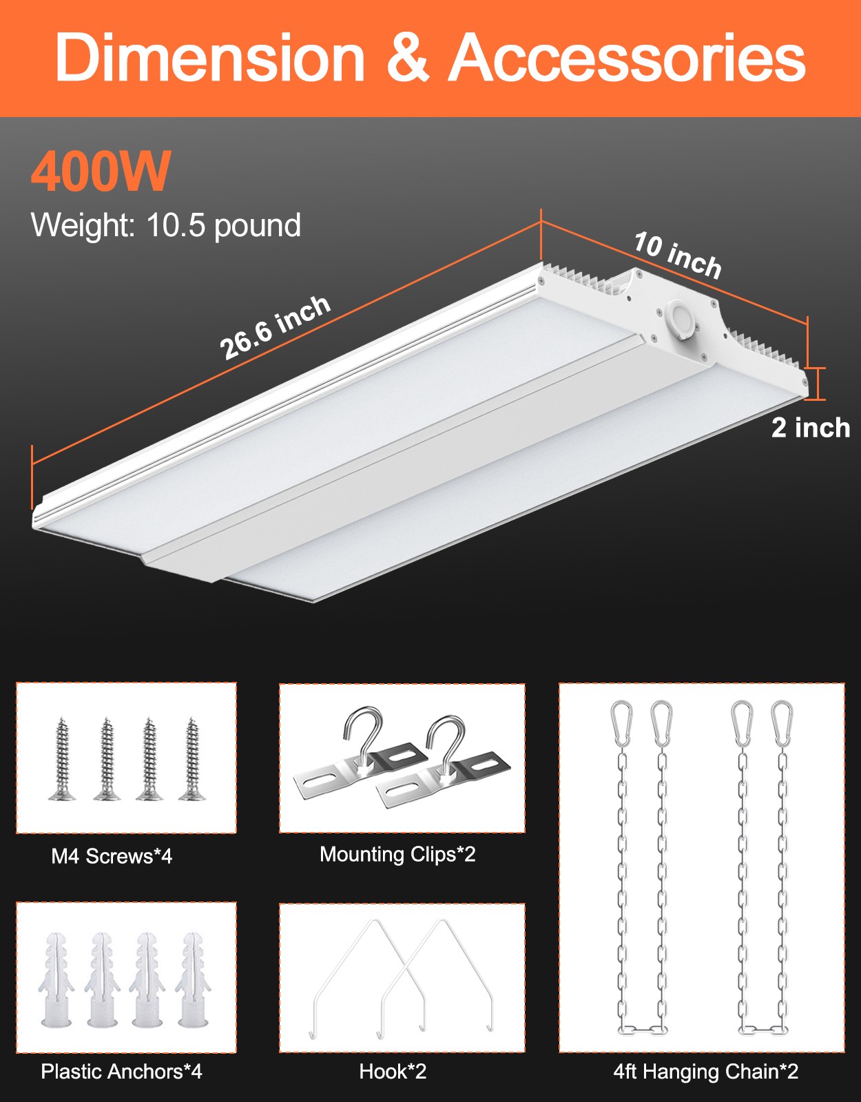LED Linear High Bay Light 400W 3000K/4000K/5000K Adjustable Warehouse Lighting