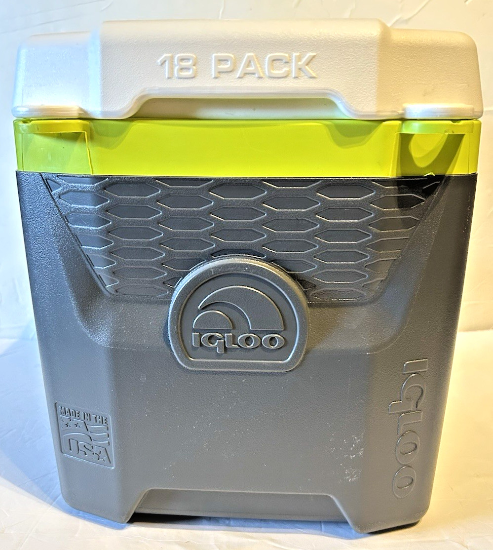 Igloo Ice Cube 12 Quart 18 Can Plastic Cooler With Handle Neon Green Gray White