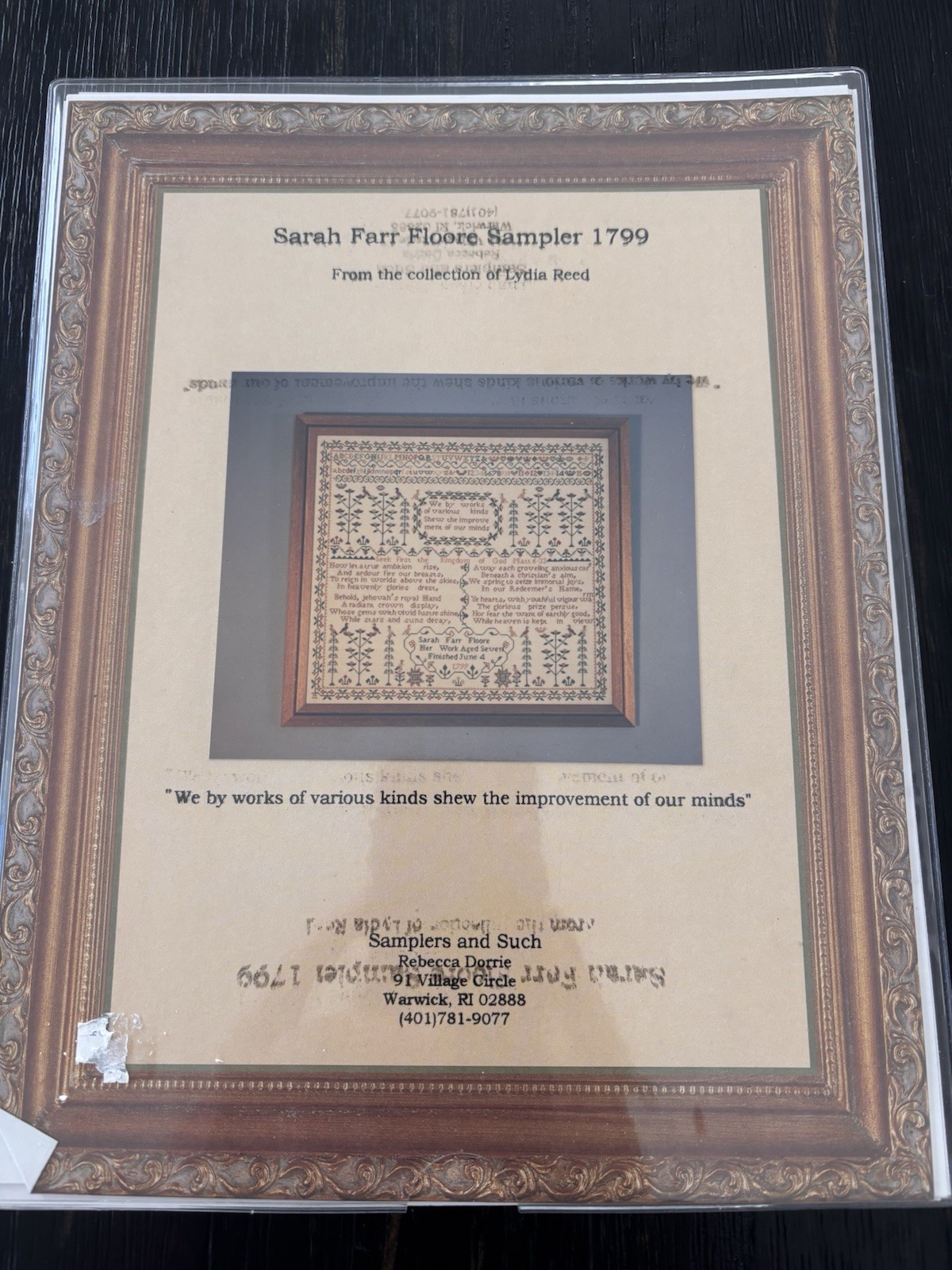 Samplers and Such - Sarah Farr Floore Sampler 1799 - Lydia Reed Collection