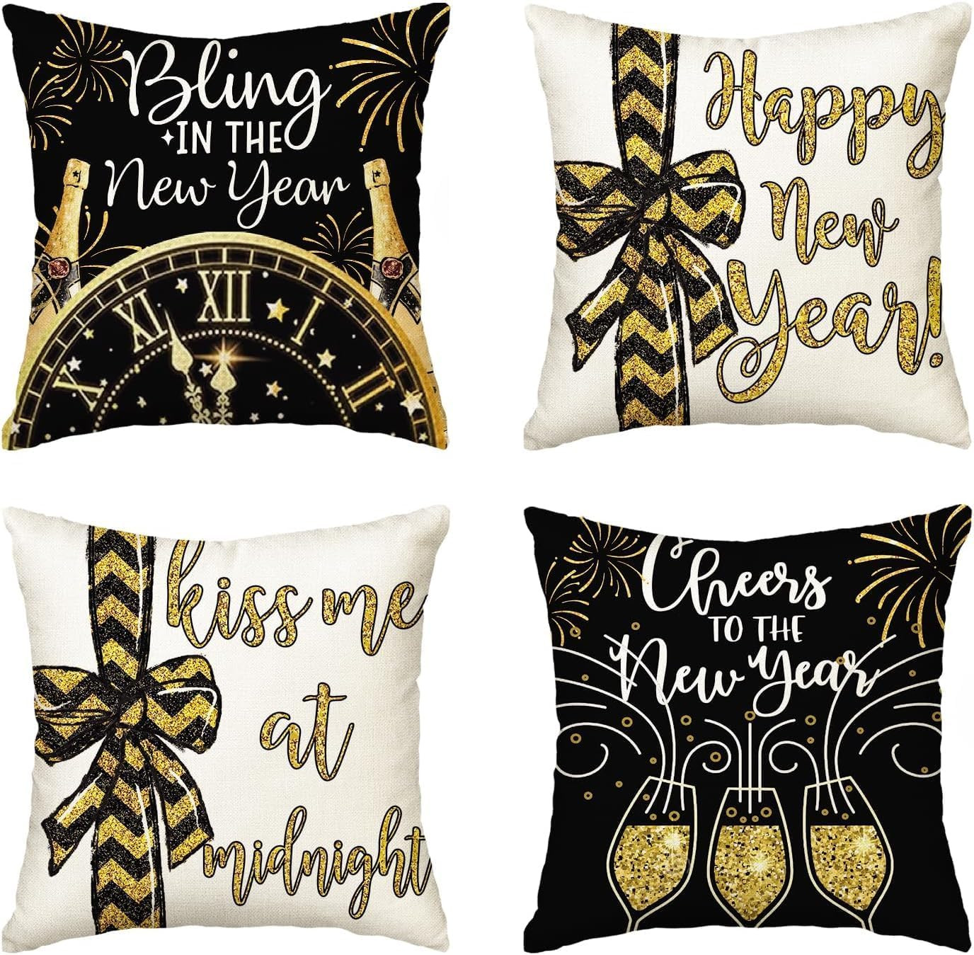 Happy New Year Cheers at the New Year Throw Pillow Covers, 18 X 18 Inch Winter H